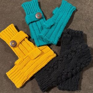 Women’s Knitted Fingerless Gloves Set - Yellow, Teal, Black